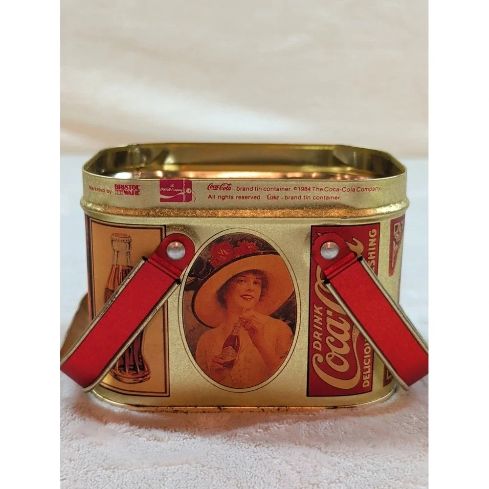 Vintage‎ 1984 Coca-Cola Bristol Ware Picnic Basket Tin Container Red Handles